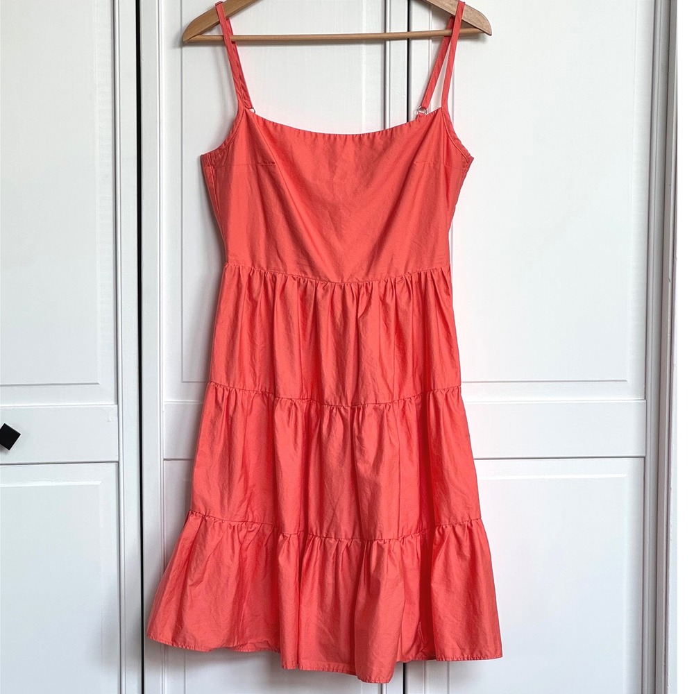Kasia Coral 100% Cotton Tiered Mini Sundress Open Tie Elastic Back Greece Small